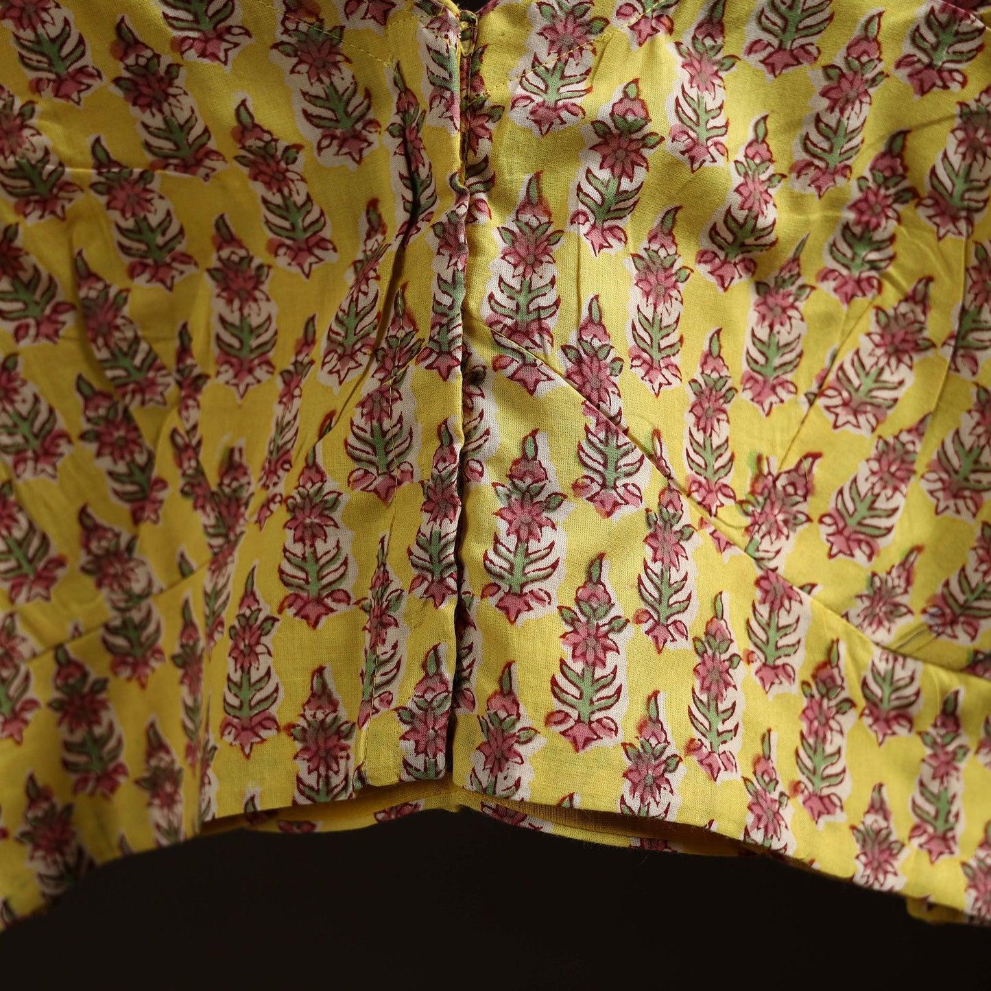 Yellow - hand cotton sanganeri readymade blouse 09
