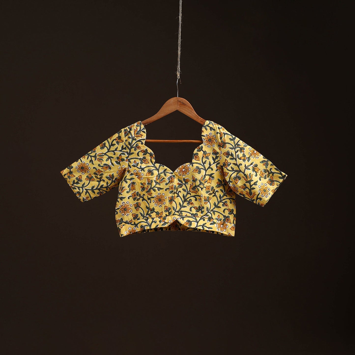Yellow - hand cotton sanganeri readymade blouse 10