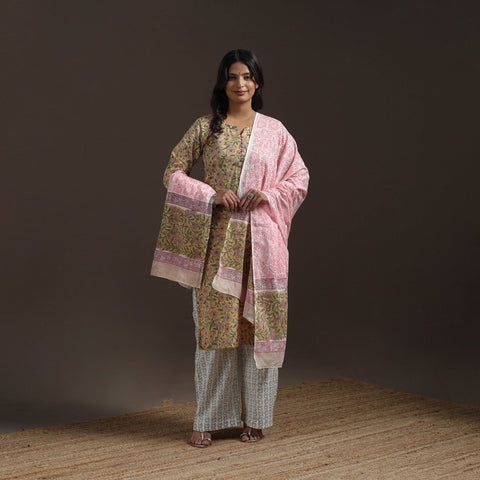 Hand cotton sanganeri suit set with dupatta for women 01