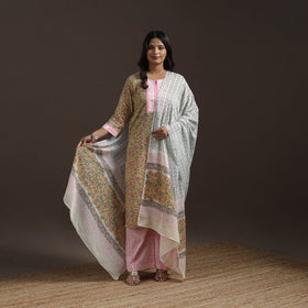 Hand embroidered cotton sanganeri suit set with dupatta