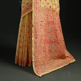 Hand embroidered chanderi silk chapa work phulkari saree 18