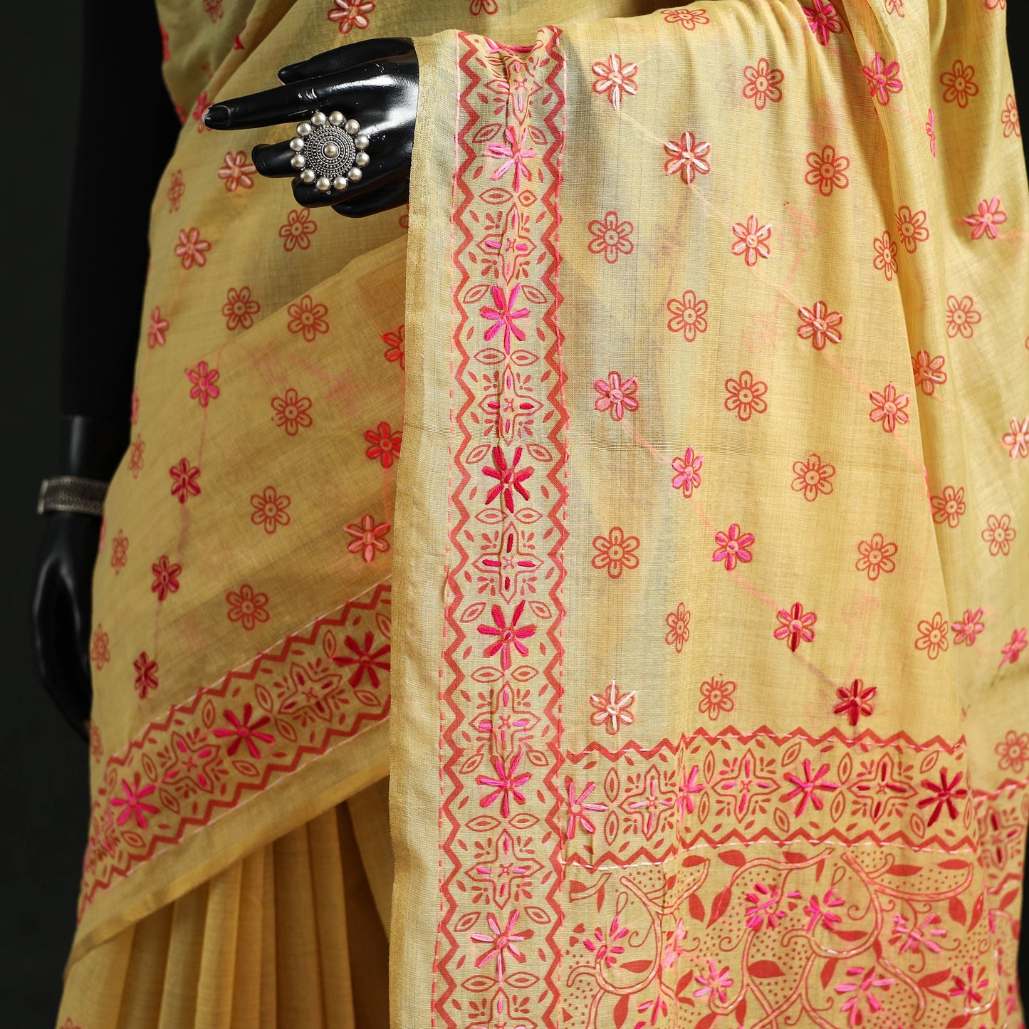 Hand embroidered chanderi silk chapa work phulkari saree 18