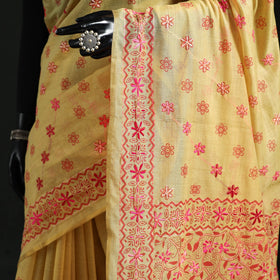 Hand embroidered chanderi silk chapa work phulkari saree 18