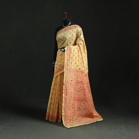 Hand embroidered chanderi silk chapa work phulkari saree 18