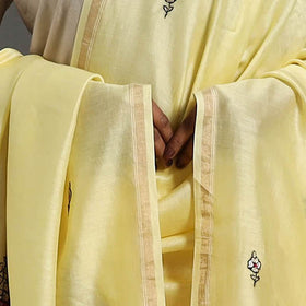 Yellow - hand embroidered chanderi silk handloom kashida