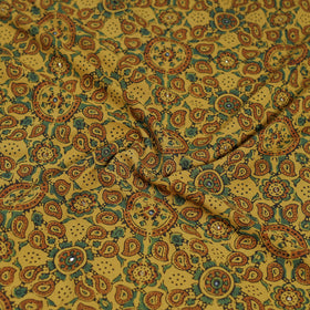 Yellow - Hand Embroidered Ajrakh Cotton Blouse Piece 04