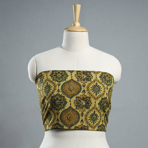 Yellow - Hand Embroidered Ajrakh Cotton Blouse Piece 05