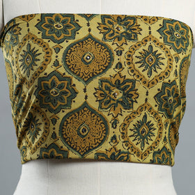 Yellow - Hand Embroidered Ajrakh Cotton Blouse Piece 05