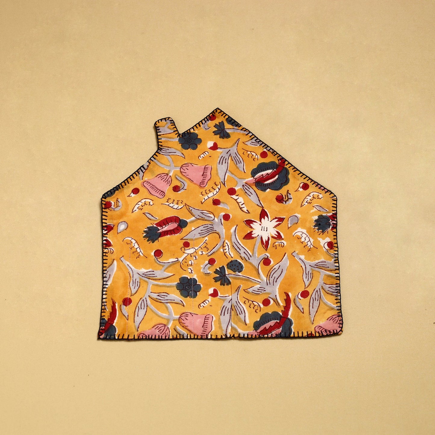  Yellow Hand Embroidered Floral Pot Holder with Pocket 