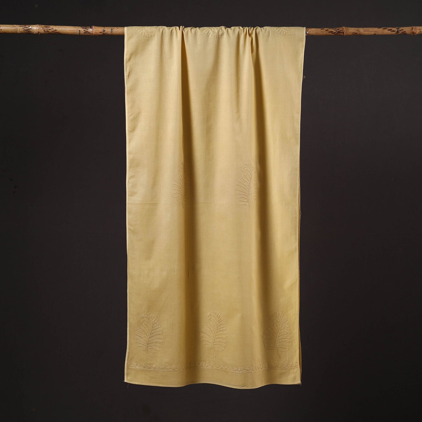  Yellow Hand Embroidered Lucknow Chikankari Cotton Stole