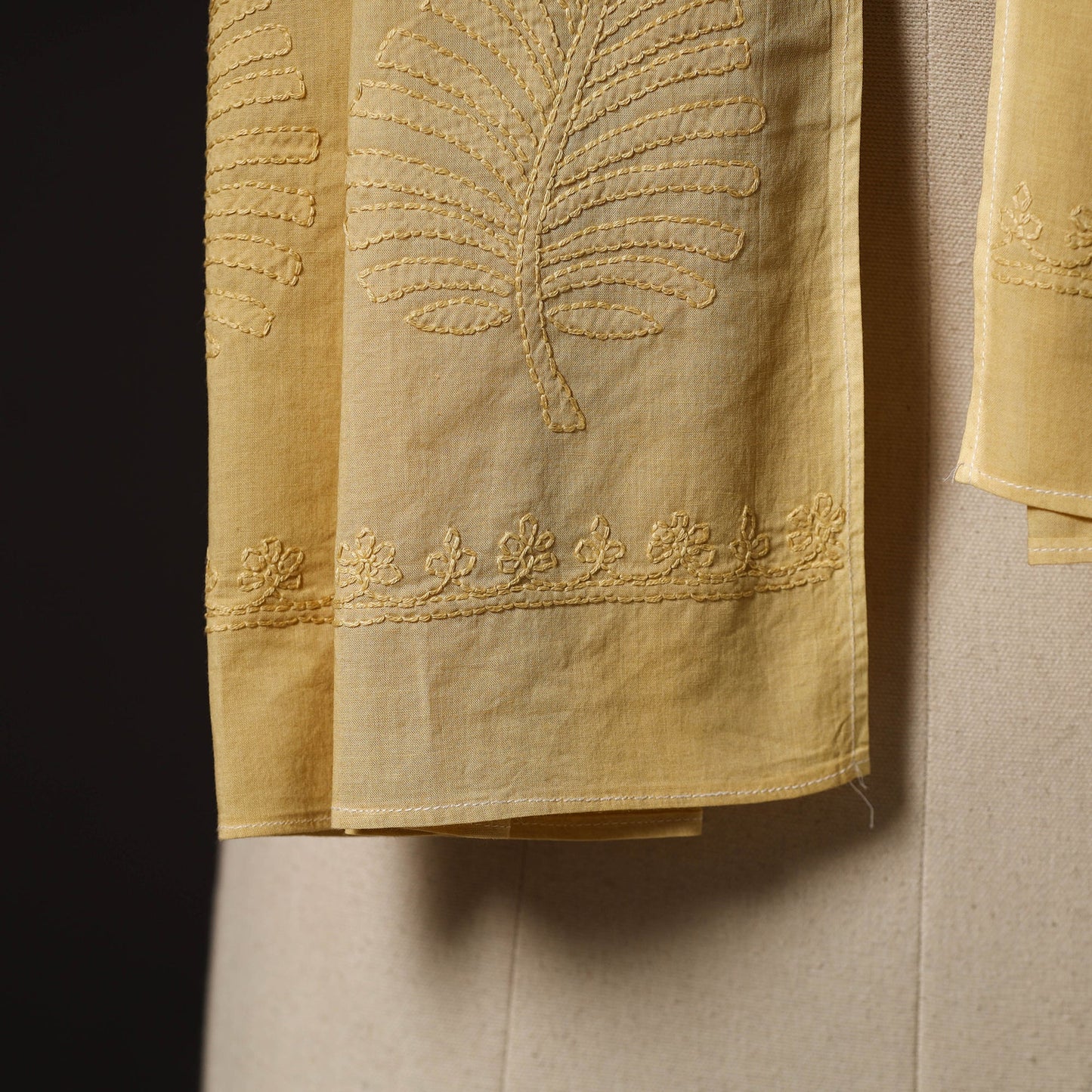  Yellow Hand Embroidered Lucknow Chikankari Cotton Stole
