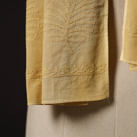  Yellow Hand Embroidered Lucknow Chikankari Cotton Stole