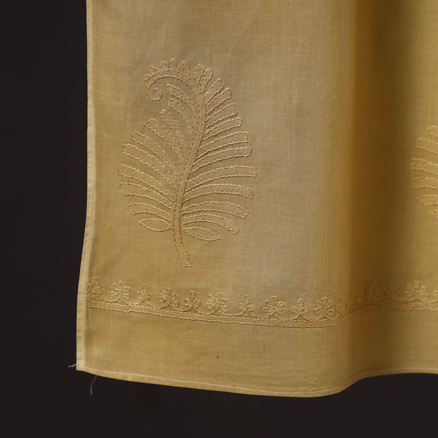  Yellow Hand Embroidered Lucknow Chikankari Cotton Stole