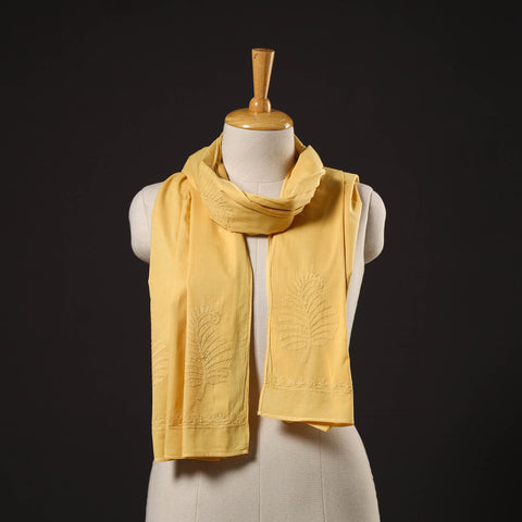 Yellow - hand embroidered lucknow chikankari cotton stole