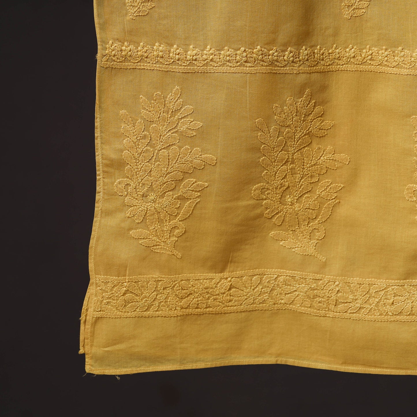 Yellow - hand embroidered lucknow chikankari cotton stole