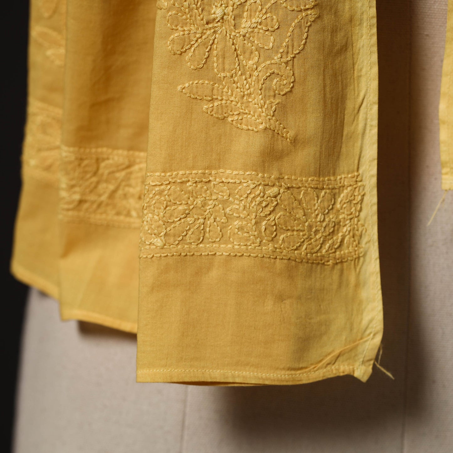 Yellow - hand embroidered lucknow chikankari cotton stole