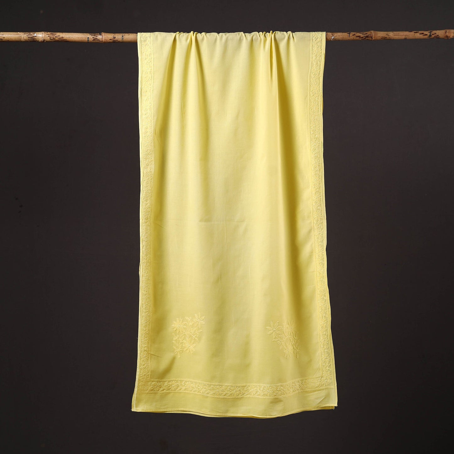 Yellow - hand embroidered lucknow chikankari cotton stole