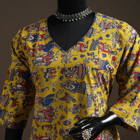 Hand embroidered printed cotton a-line kalamkari kurta