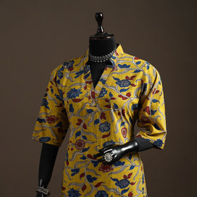 Hand embroidered printed cotton short kalamkari kurta