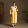 Yellow Hand Embroidered Rayon Chikankari Kurta with Pant Set