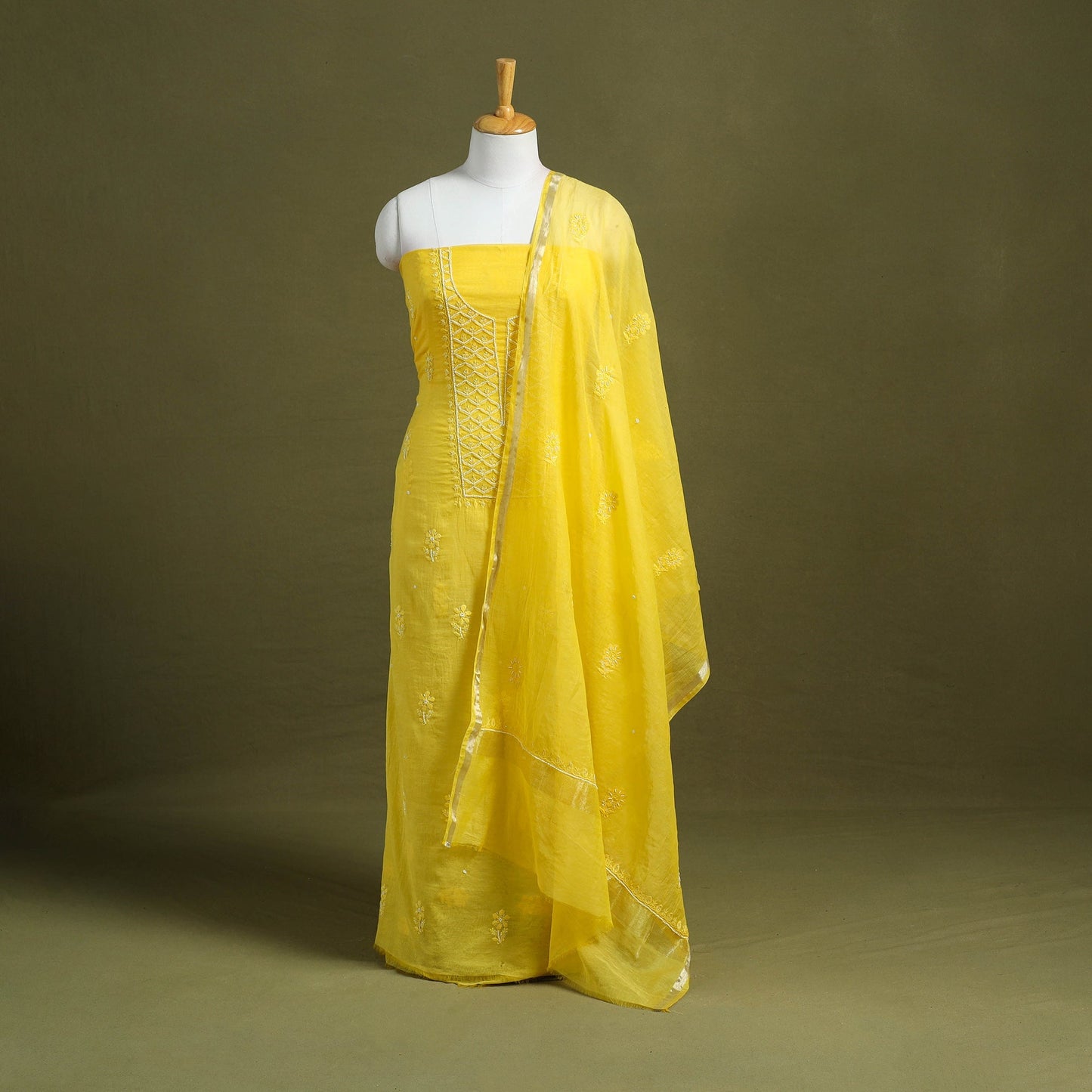 Hand Embroidery 2pc Mul Chanderi Chikankari Dress Material