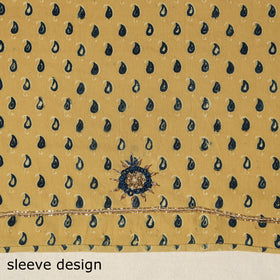 Yellow Ajrakh Print Hand Embroidery Cotton Blouse Piece