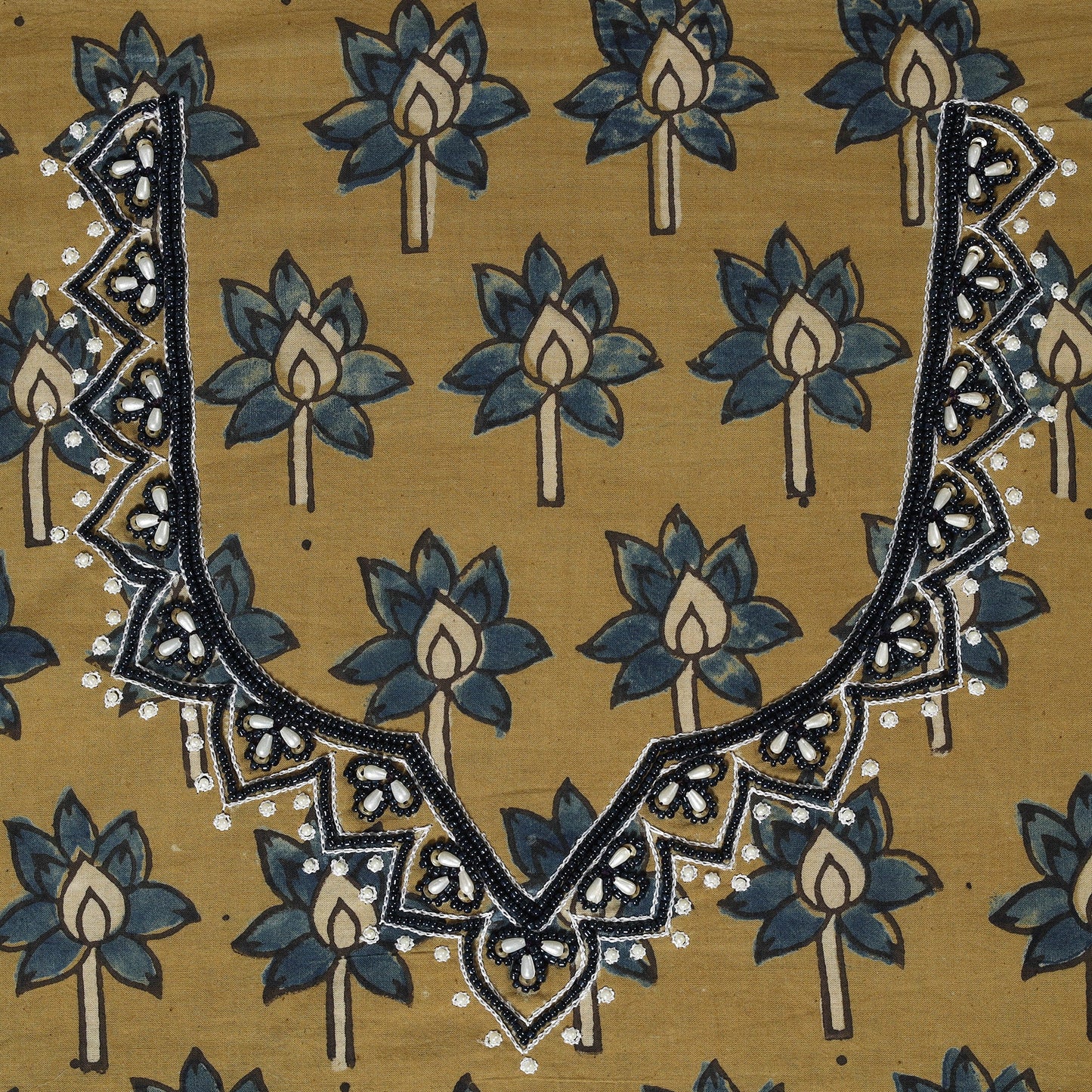 Ajrakh Print Hand Embroidery Cotton Blouse Piece