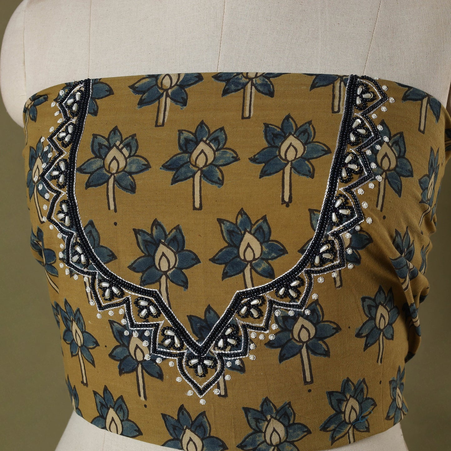 Ajrakh Print Hand Embroidery Cotton Blouse Piece