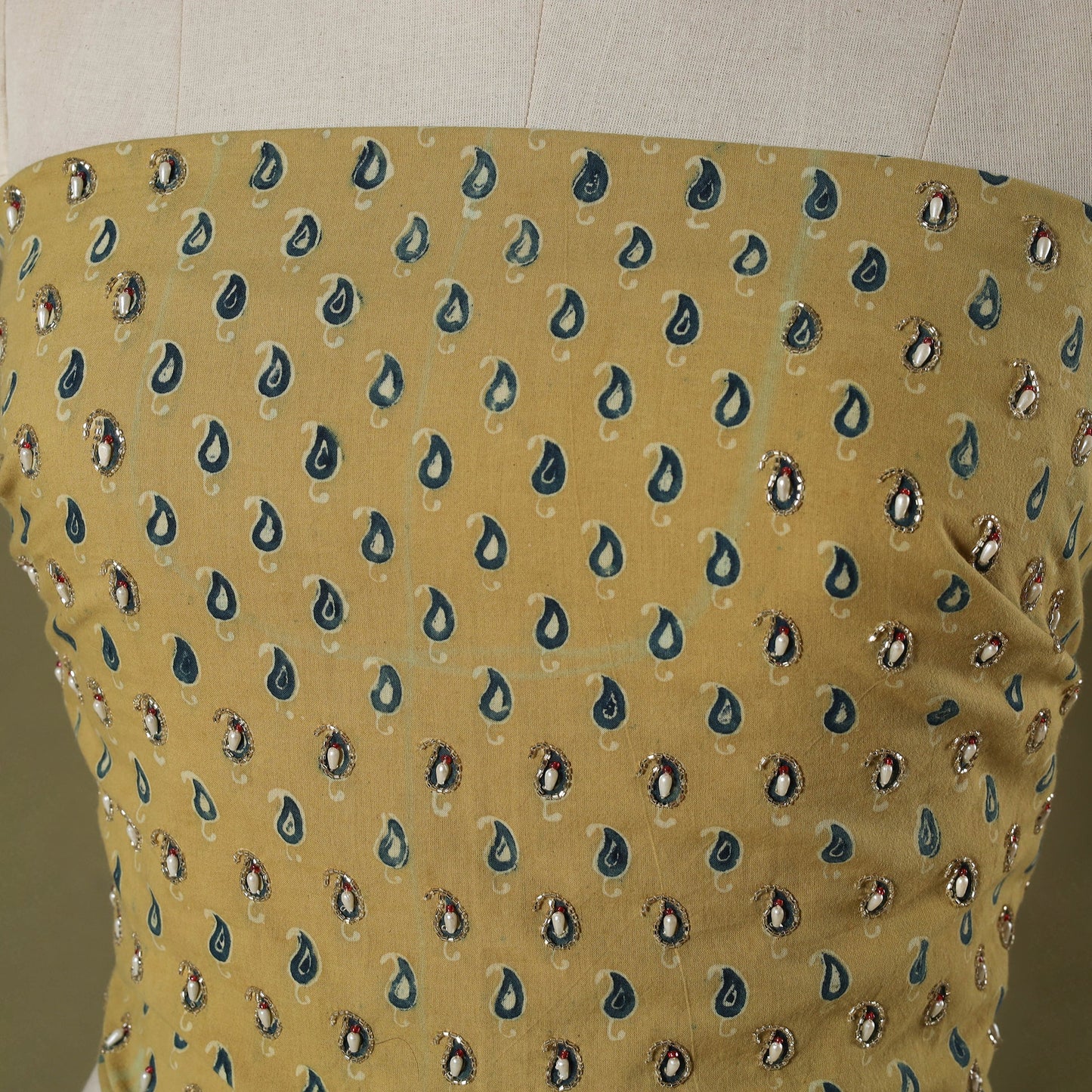 Yellow - hand embroidery cotton blouse piece 29