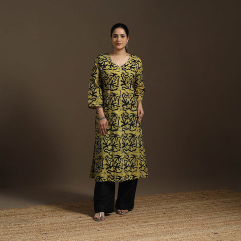 Hand embroidery cotton a-line batik kurta for women 05