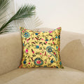 Yellow Hand Embroidered Cushion Cover in Chanderi Silk