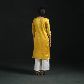 Hand embroidery fine tissue zari straight plain kurta
