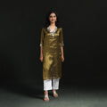 Yellow - hand embroidery fine tissue zari straight plain