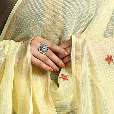 Yellow - hand embroidery kota silk handloom kashida dupatta