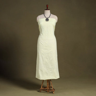 Yellow Hand Embroidery Mul Cotton Chikankari Kurta Material