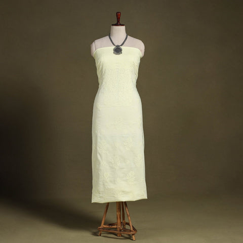 Yellow Hand Embroidery Mul Cotton Chikankari Kurta Material