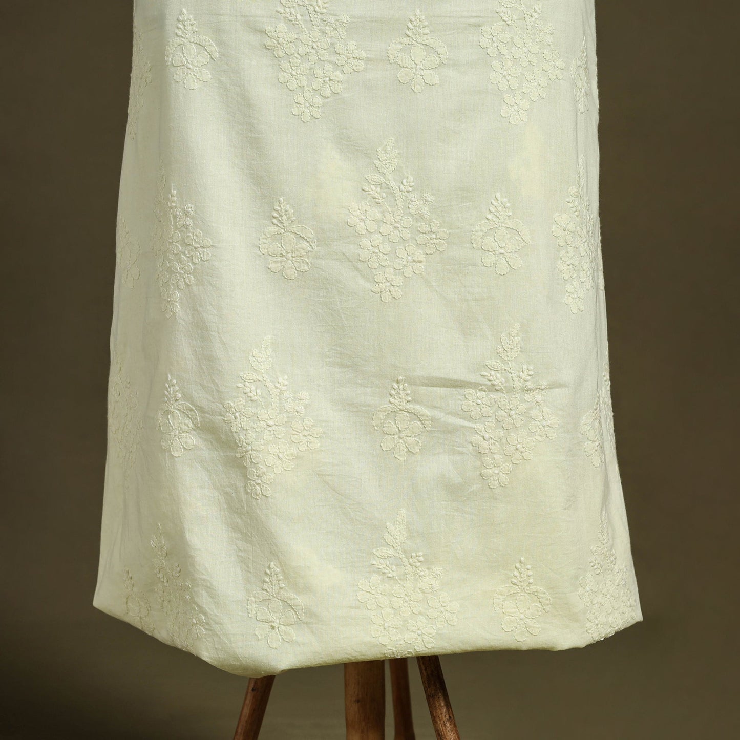 Yellow Hand Embroidery Mul Cotton Chikankari Kurta Material