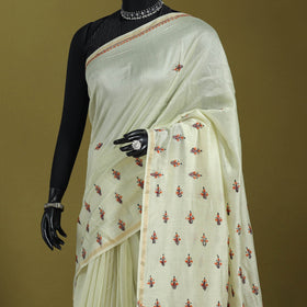 Yellow - hand embroidery pure chanderi silk printed kashida
