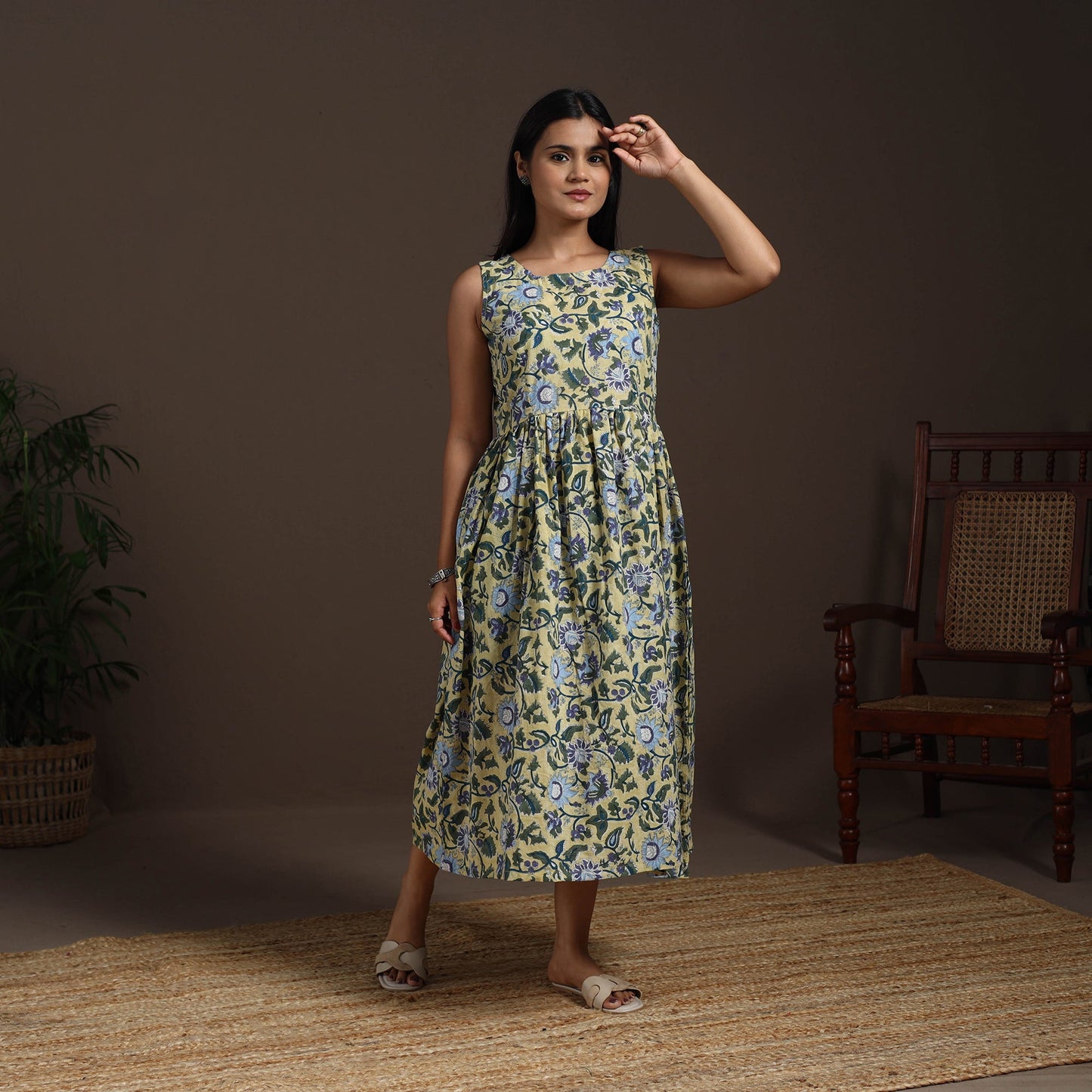 Yellow - hand flared sanganeri dress 11 - handcrafted