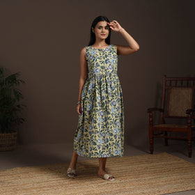 Yellow - hand flared sanganeri dress 11 - handcrafted