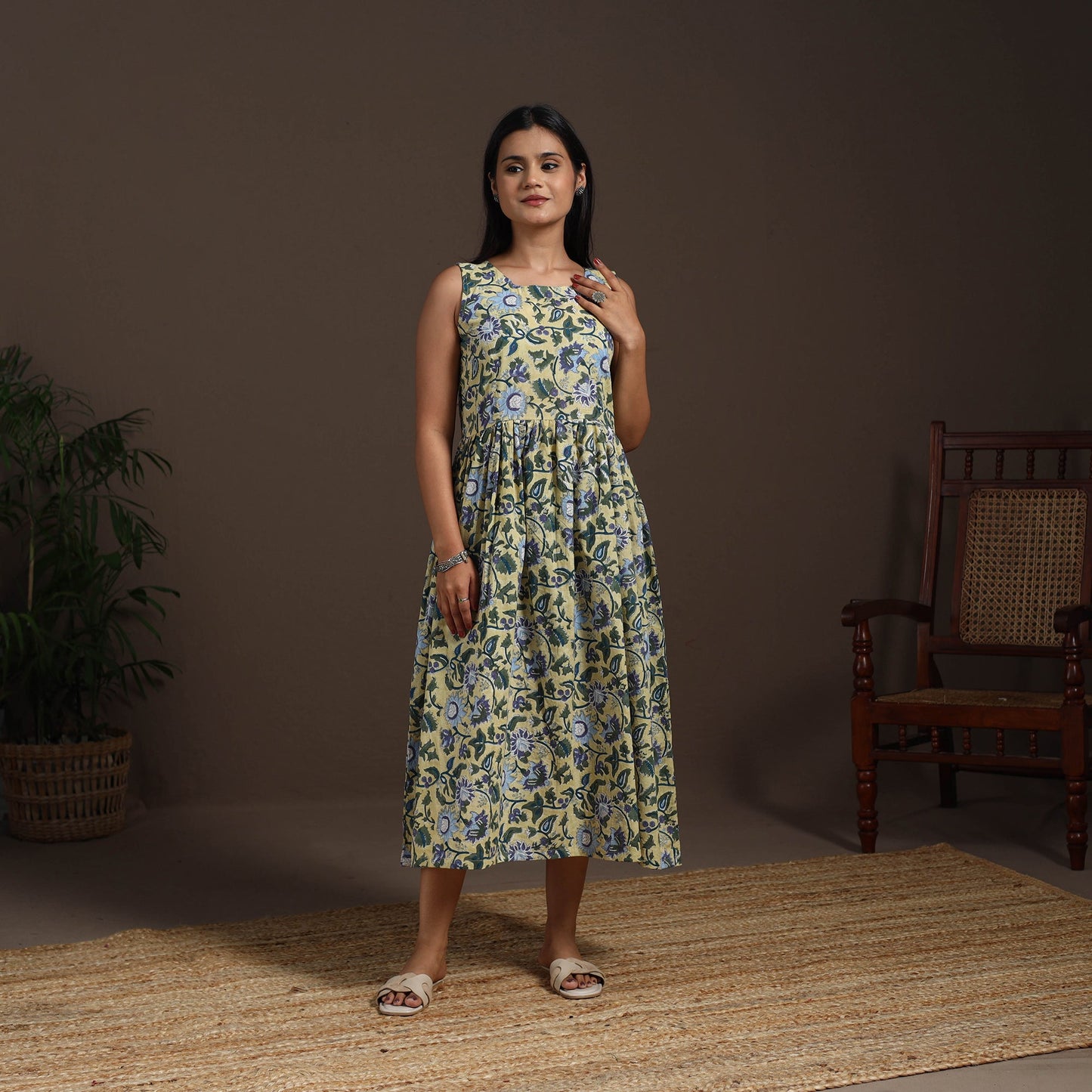 Yellow - hand flared sanganeri dress 11 - handcrafted