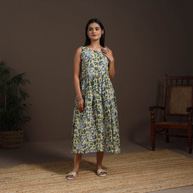 Yellow - hand flared sanganeri dress 11 - handcrafted