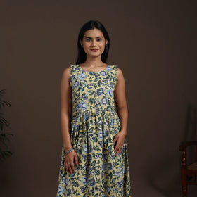 Yellow - hand flared sanganeri dress 11 - handcrafted