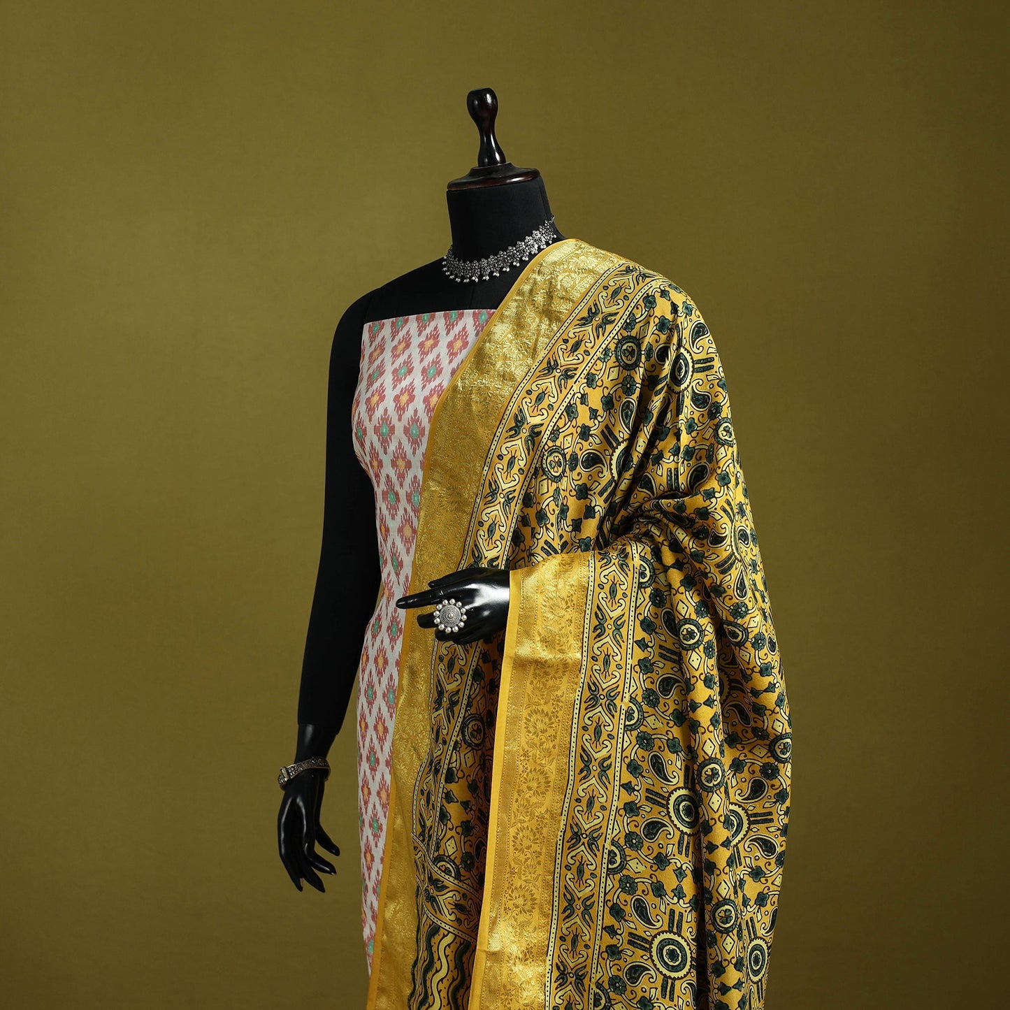 Hand natural dyed dola silk zari border dupatta