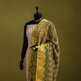 Hand natural dyed dola silk zari border dupatta