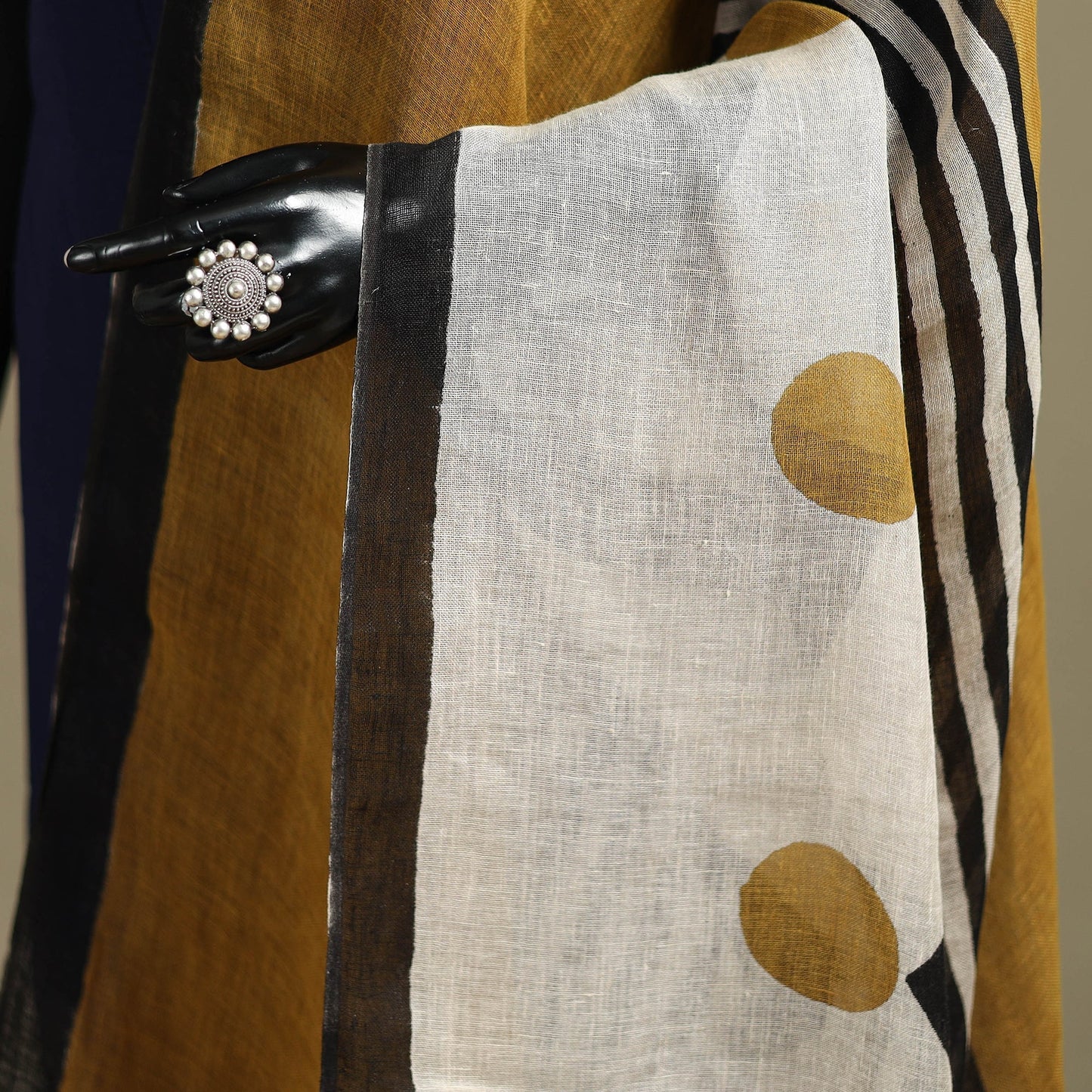 Hand natural dyed linen dupatta with tassels 15