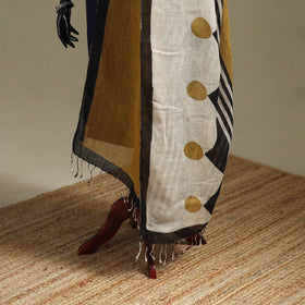 Hand natural dyed linen dupatta with tassels 15