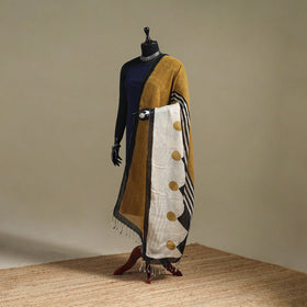 Hand natural dyed linen dupatta with tassels 15