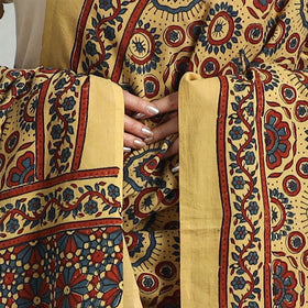 Yellow - hand printed cotton dupatta 08 - handcrafted