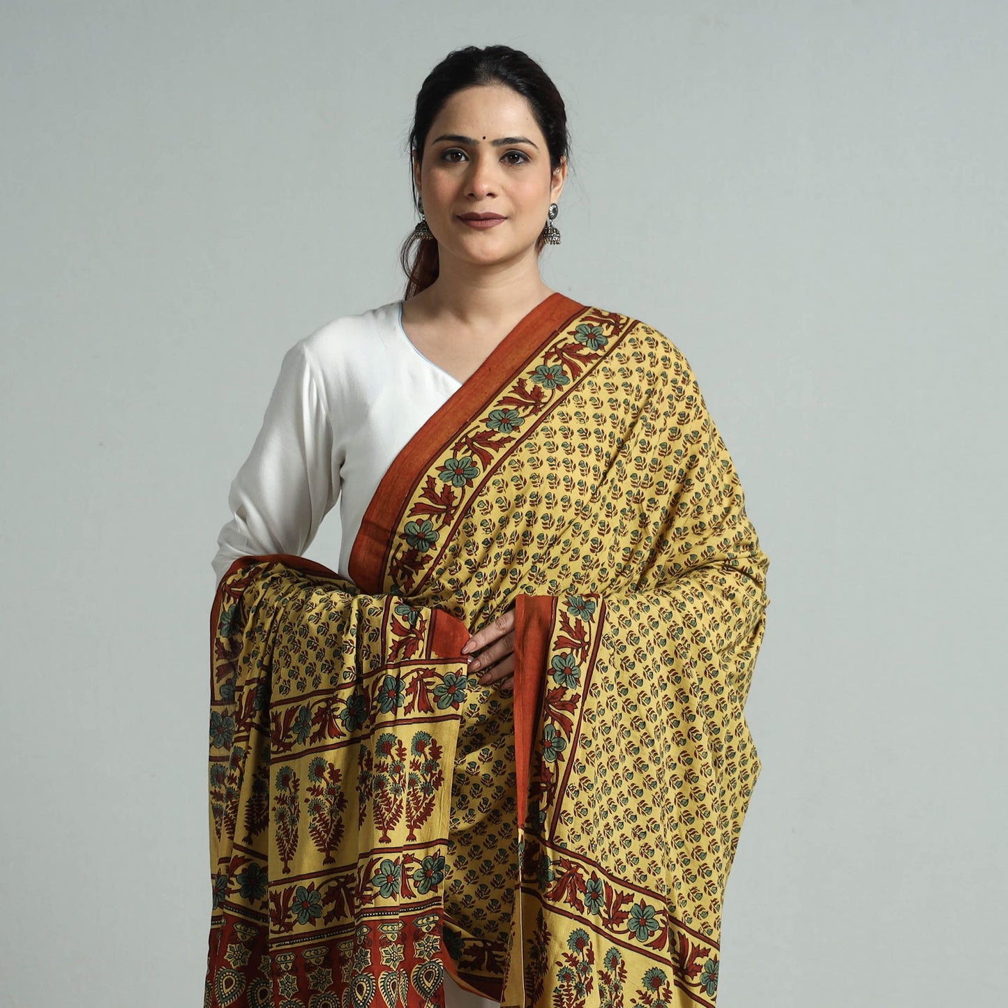 Yellow - hand printed cotton dupatta 19 - handcrafted